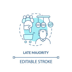 Late majority concept icon. Product adopters category idea thin line illustration. Lower social status. Caution before product committing. Vector isolated outline RGB color drawing. Editable stroke