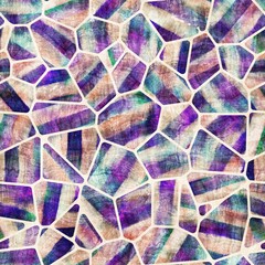 Seamless geo tile shape collage surface pattern. High quality illustration. Random chunks of color chaotically jumbled together inside voronoi jigsaw puzzle shapes. Ornate and detailed texture.