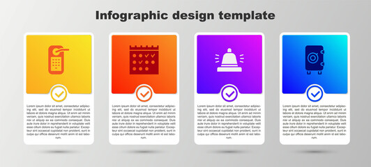 Set Digital door lock, Hotel booking calendar, service bell and Safe. Business infographic template. Vector