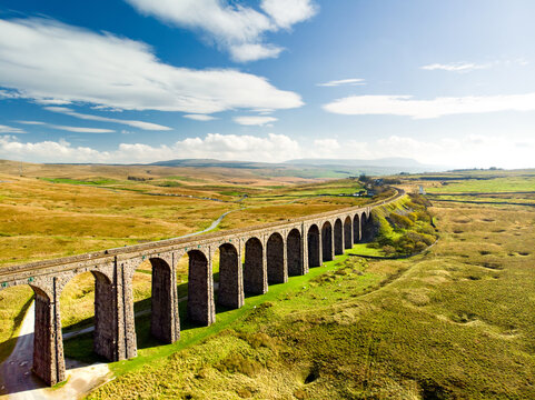 Aerial view of Ribblehead viaduct, located in North Yorkshire, the longest and the third tallest structure on the Settle-Carlisle line. - Powered by Adobe