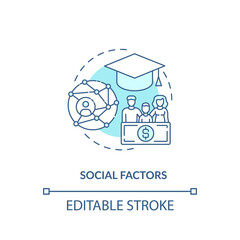 Social factors concept icon. Purchase decision factor idea thin line illustration. Socioeconomic status. Role in society. Co-workers. Vector isolated outline RGB color drawing. Editable stroke