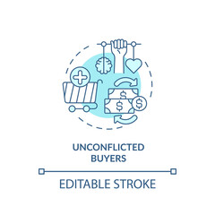Unconflicted buyers concept icon. Buyer type idea thin line illustration. Average consumer. Making buying decisions based on value. Vector isolated outline RGB color drawing. Editable stroke