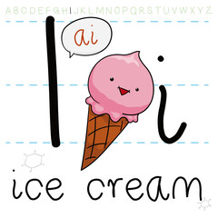 Delicious Ice Cream ready for Alphabet Learning of Letter I, Vector Illustration