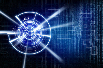 Blue digital futuristic circle on dark blue background. Technology wallpapr.