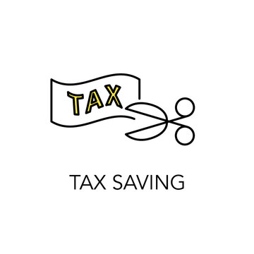 Tax saving image icon,cutting tax with scissors,simple illustration,white isolated
