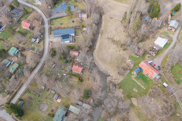 Espoo area. Photo from a drone. Finland. Scandinavia. Nature and city in early spring.