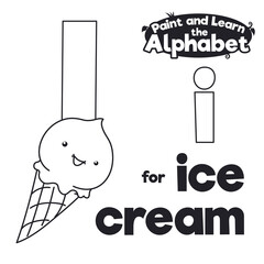 Didactic Alphabet to Color it, with Letter I and Ice Cream, Vector Illustration