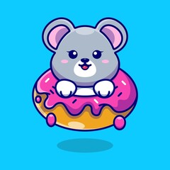 Obraz na płótnie Canvas Cute baby mouse with doughnut cartoon