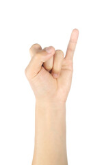 Man hand gestures or symbols holding little fingers isolated on white background with clipping path.