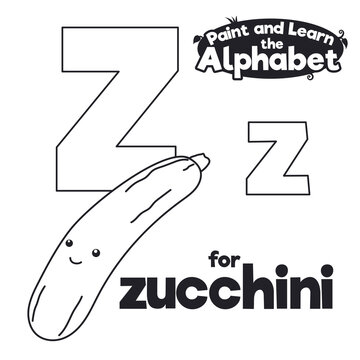 Didactic Alphabet to Color it, with Letter Z and Zucchini, Vector Illustration