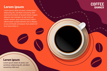 hot coffee on purple and orange background. mockup and templates to create greeting, cards, magazines, cover, poster and banners. vector illustration