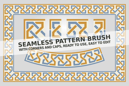 Alhambra Inspired Vintage Geometric Frame Pattern - Ready to use Illustrator brush with corners and caps