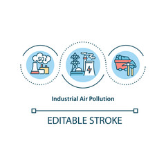 Industrial air pollution concept icon. People polluting environment. Dangerous body health issues idea thin line illustration. Vector isolated outline RGB color drawing. Editable stroke