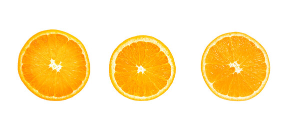 Collection of fresh orange fruit isolated on white background.