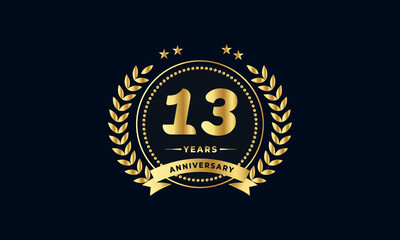 13th anniversary golden label with ribbon
