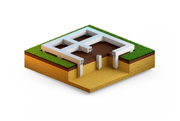 pier and beam foundation, isolated design industrial 3D rendering