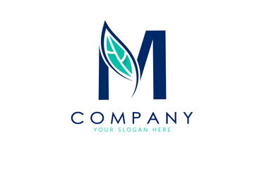 Letter M logo with leaf. Creative logo design.