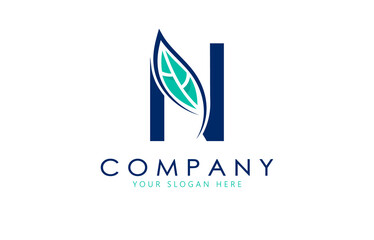 Letter N logo with leaf. Creative logo design.