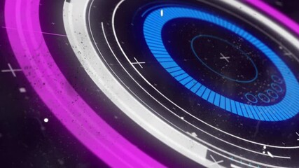 Animation of vintage distressed film and scopes scanning in background