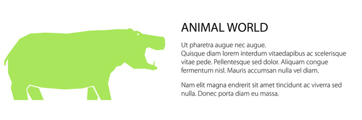 Green hippo banner, animal world concept, vector illustration