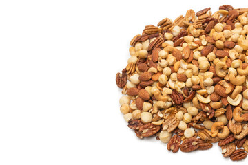 Mix of nuts isolated on white background. Top view.