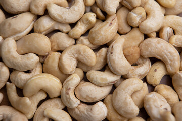 Cashew background horizontal closeup.