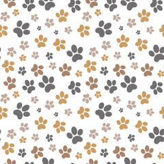 Paws brown seamless gray background, paw pattern, brown vector illustration