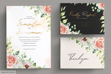 watercolor floral peonies and roses invitation card set