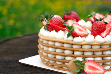 Strawberry Cheesecake On A Wooden Background