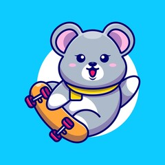 Cute mouse play skateboard cartoon