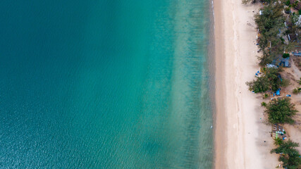 Pastel top view of the beach, clear blue sea