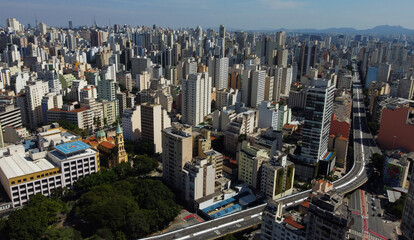 Aerial view of the President Joao Goulart viaduct, also known as Minhocao, and Santa Cecilia...