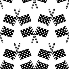 Vector seamless pattern of crossed checkboxes with a checkerboard pattern. hand-drawn doodle style two flags with a black and white checkered pattern with a black line on a white background, a symbol 