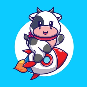 Cute cow riding rocket cartoon