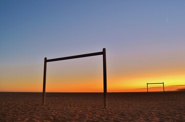 goals on the beach at sunset