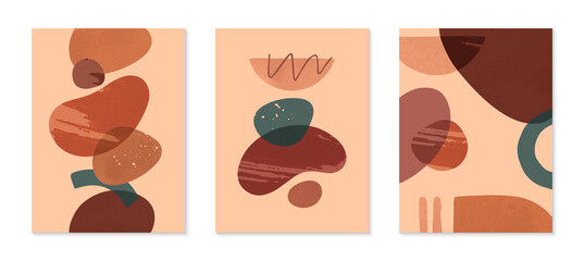 Fototapeta na wymiar Set of modern abstract vector illustrations with organic various shapes and textures.Boho watercolor wall art decor.Trendy artistic designs for banners;social media,invitations,covers,wallpaper.