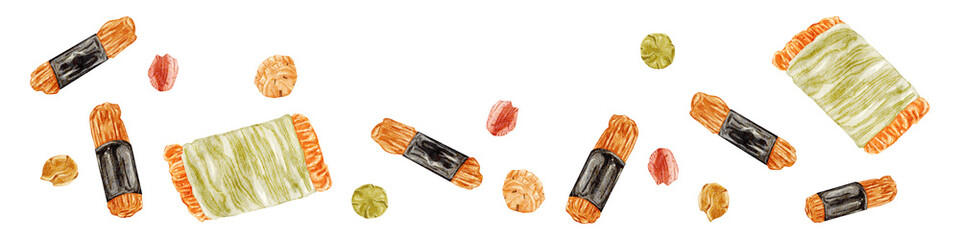 日本のお菓子「おかきとあられ」手描き水彩風イラスト