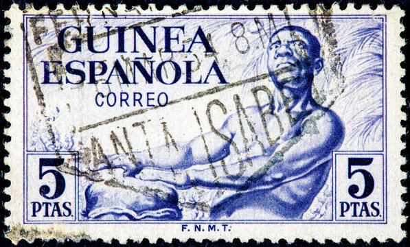 stamp with inscription Guinea Spanish, from the series "indigenous Tam-Tam"
