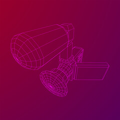 Digital video hand-held camera with rotating screen and external microphone. Wireframe low poly mesh vector illustration.