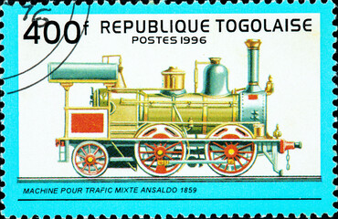Fototapeta na wymiar old railroad steam engine locomotive made by the Ansaldo Train Company