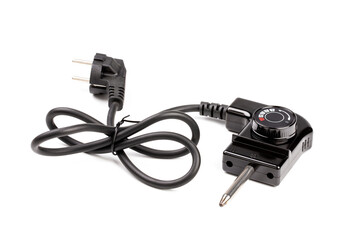 Electric frying pan cable or shabu, suki cooking pot plug on white background.