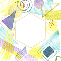 Abstract geometric background watercolor. Geometric shapes set frame cover notepad. Frame for fabric, postcard, poster, business card.