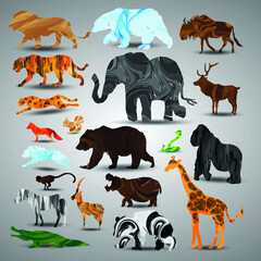 Big vector set with animals in cartoon style. Vector collection with mammals.
