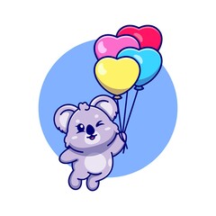 Cute koala floating with balloon cartoon