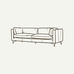 Sofa, couch. Home decor line art drawing. Doodle illustration. Stay home. Minimal vintage style. Doodle plant vector illustration. Pure nature organic brush. Line drawing.