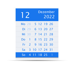 2022 December Month Calendar. Germany version