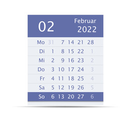 2022 February Month Calendar. Germany version