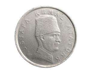 Turkey one hundred thousand lira coin on white isolated background