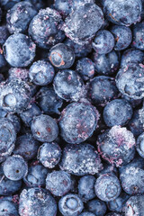 Frozen blueberries background.Water drops on ripe sweet blueberry. Fresh blueberries background with copy space for your text. Vegan and vegetarian concept.Texture blueberry berries close up