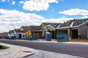 Row Of New Housing In Different Construction Phases
